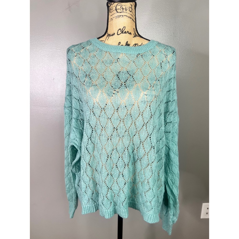 Bluivy teal open knit sweater size M/L feminine cozy soft mohair blend twee